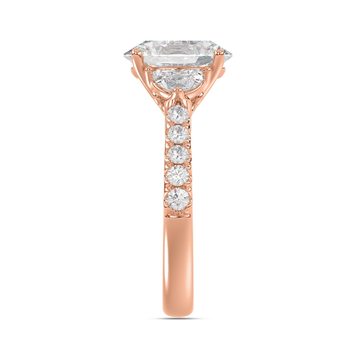 14K ROSE GOLD 1.00CT ROUND/OVAL/HALF MOON DIAMOND LADIES RING (CENTER STONE OVAL DIAMOND 2CT)