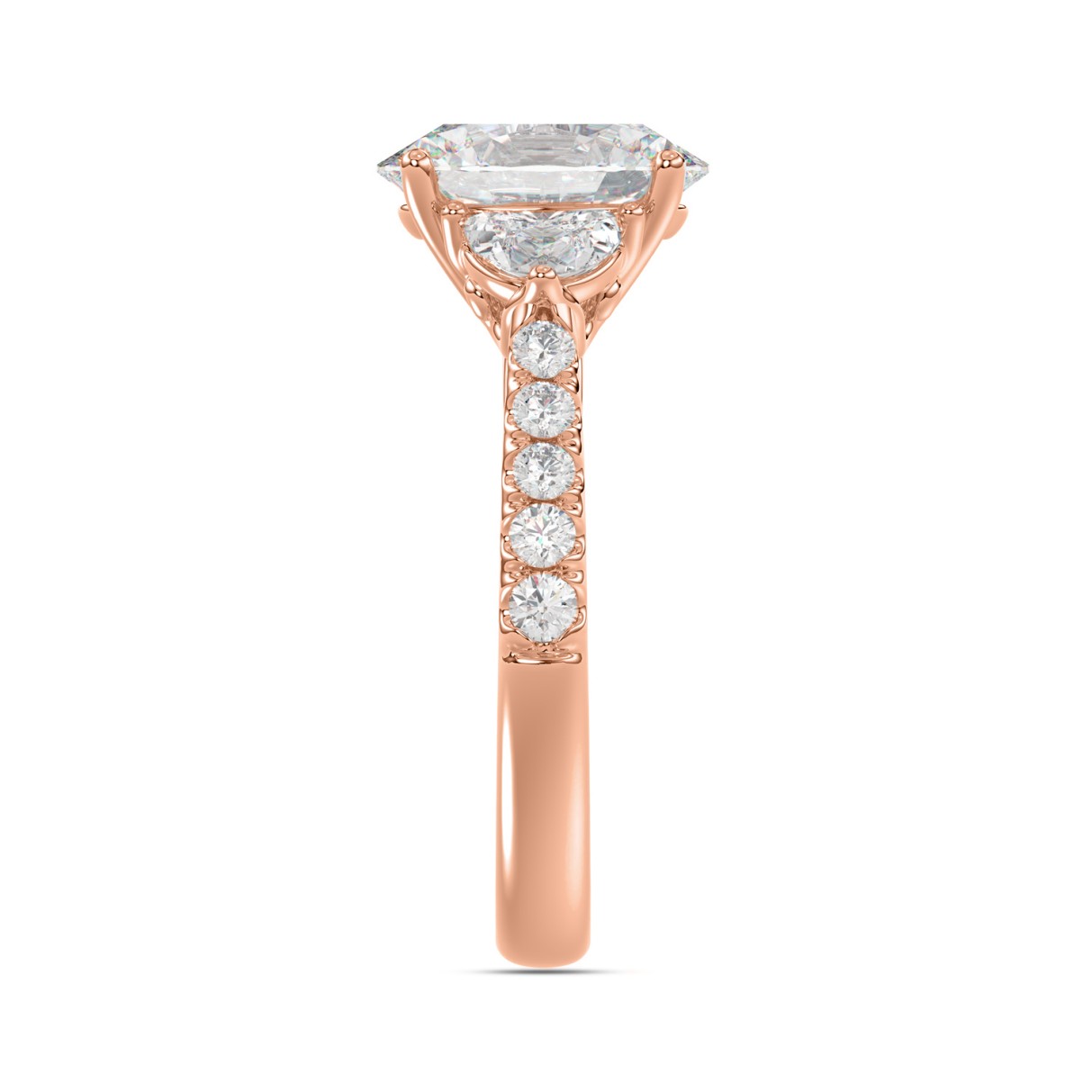 14K ROSE GOLD 1.00CT ROUND/OVAL/HALF MOON DIAMOND LADIES RING (CENTER STONE OVAL DIAMOND 2CT)