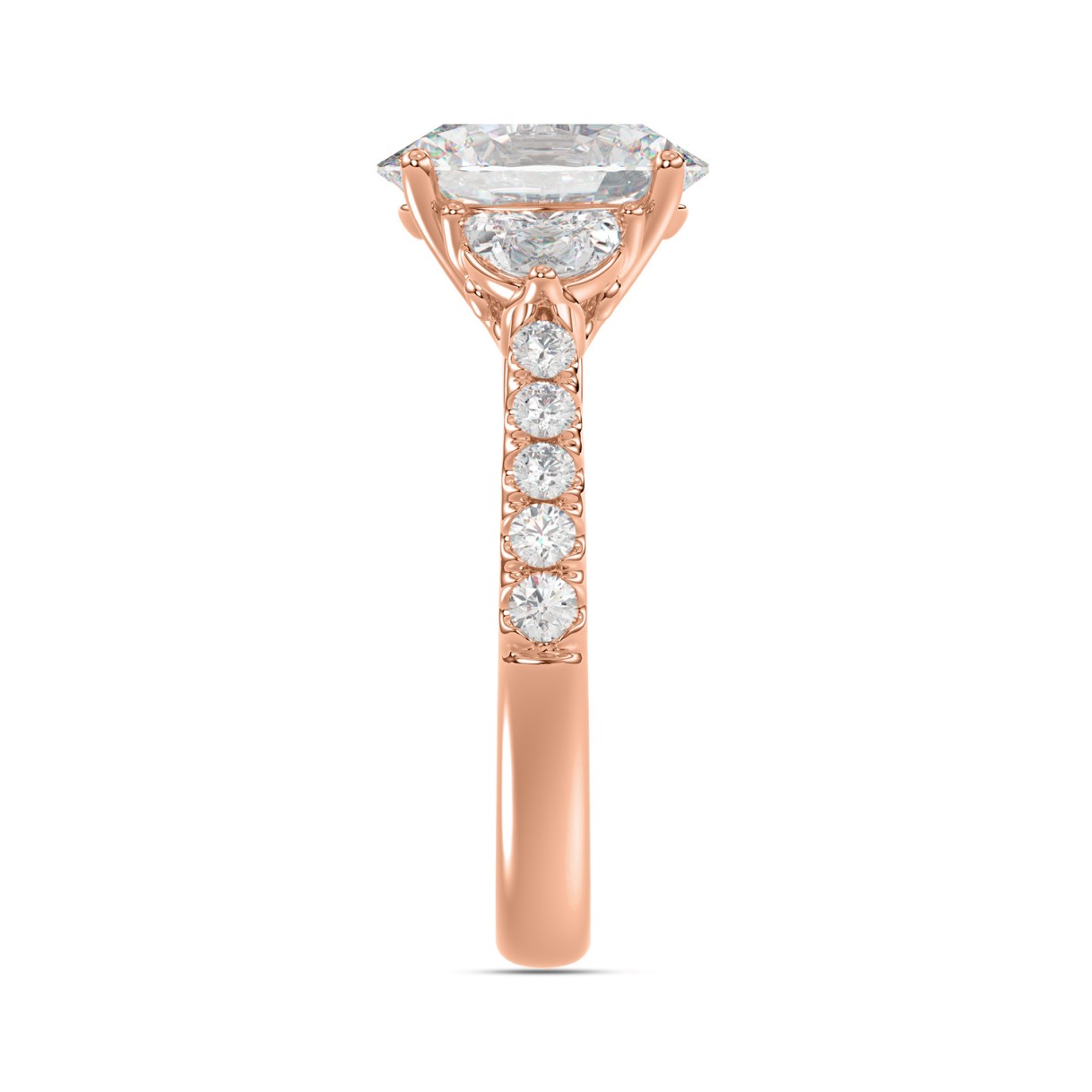 14K ROSE GOLD 3.00CT ROUND/OVAL/HALF MOON DIAMOND LADIES RING (CENTER STONE OVAL DIAMOND 2CT)