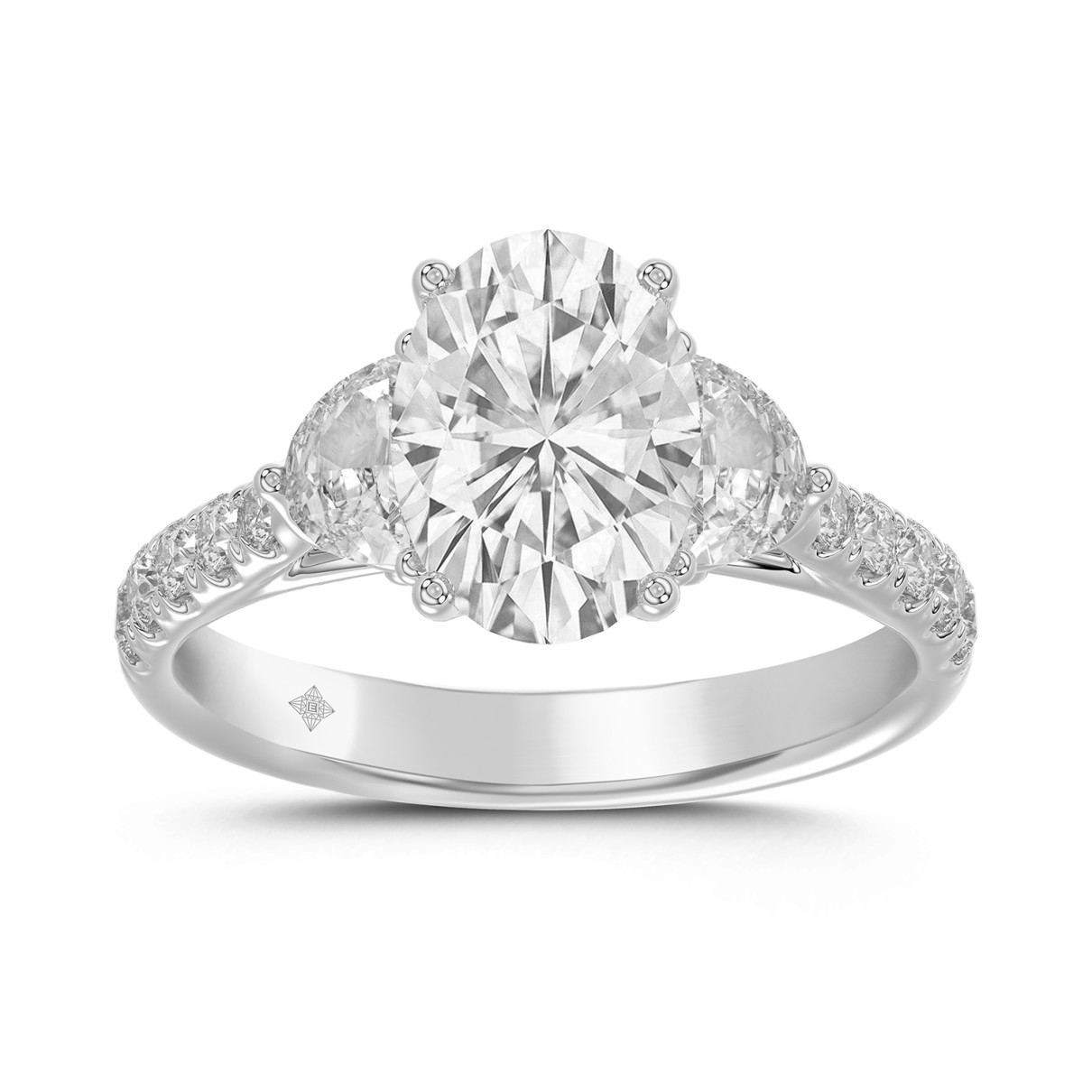 LADIES RING 3CT ROUND/OVAL/HALF MOON DIAMOND 14K W...