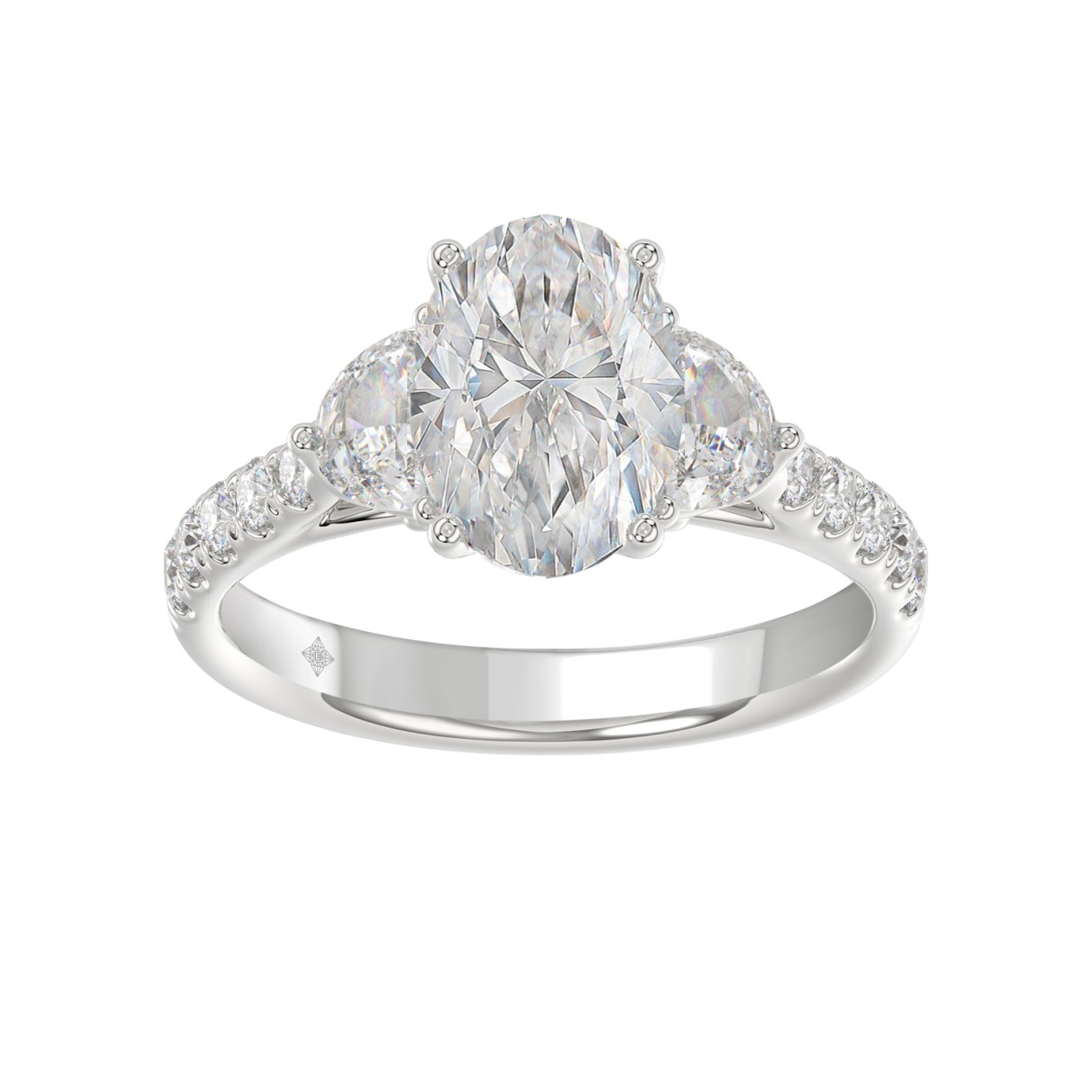 LADIES RING 3CT ROUND/OVAL/HALF MOON DIAMOND 14K WHITE GOLD (CENTER STONE OVAL DIAMOND 2CT )