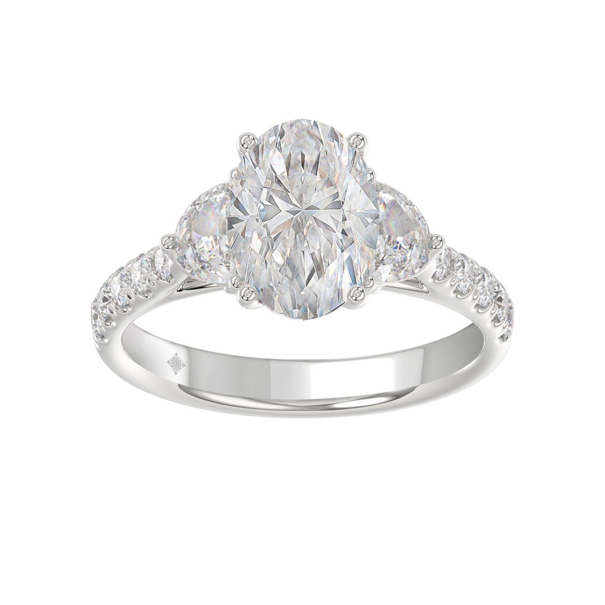 LADIES RING 3CT ROUND/OVAL/HALF MOON DIAMOND 14K W...