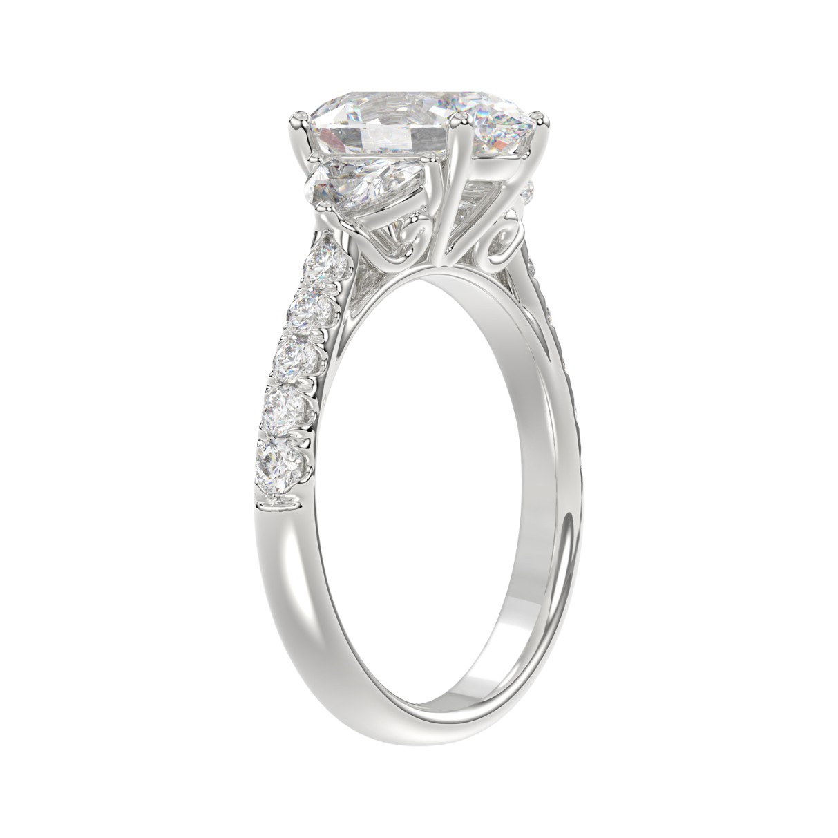 LADIES RING 3CT ROUND/OVAL/HALF MOON DIAMOND 14K WHITE GOLD (CENTER STONE OVAL DIAMOND 2CT )