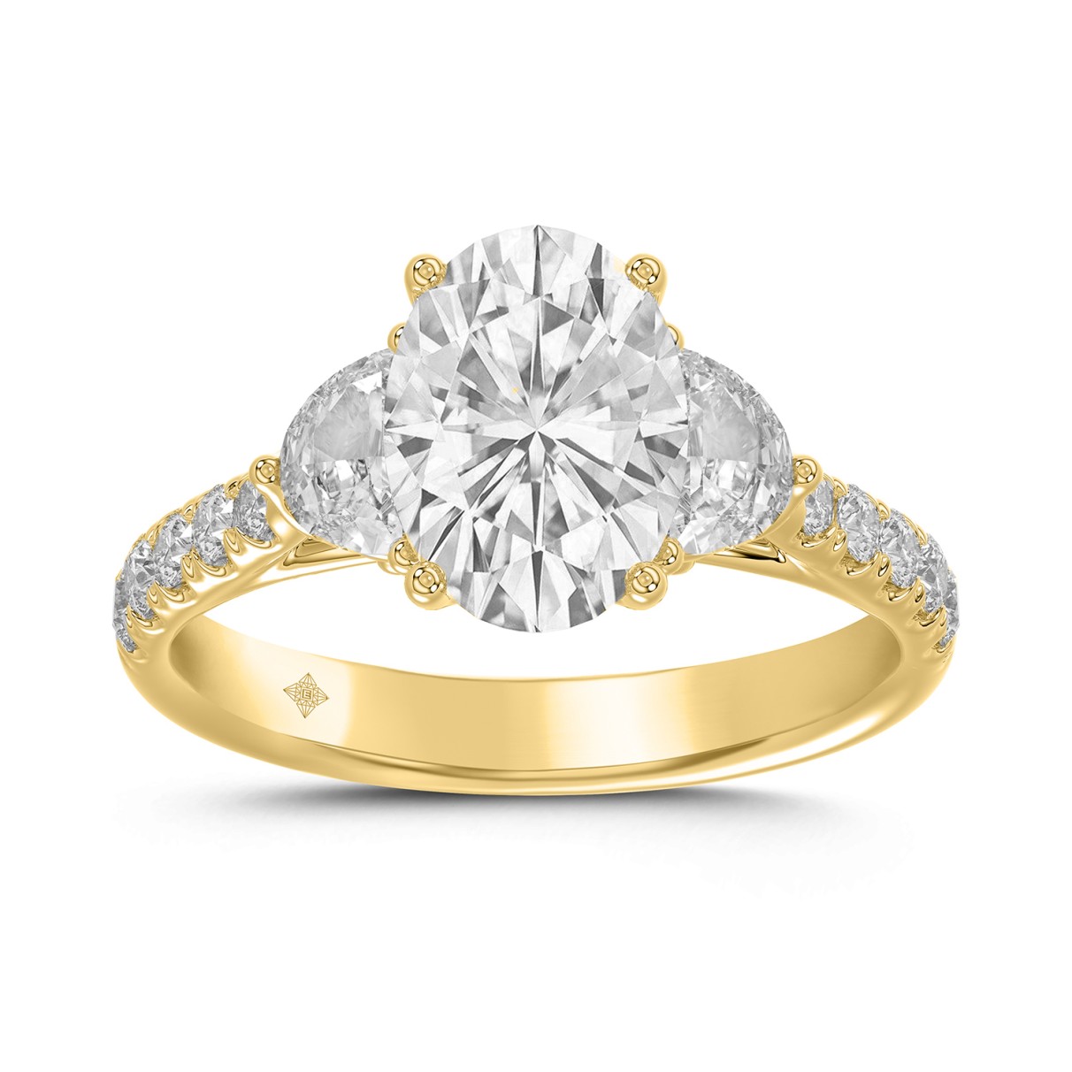 LADIES RING 3CT ROUND/OVAL/HALF MOON DIAMOND 14K Y...