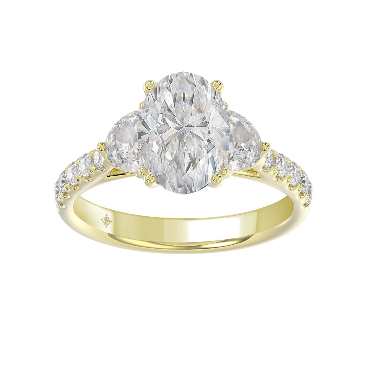 LADIES RING 3CT ROUND/OVAL/HALF MOON DIAMOND 14K YELLOW GOLD (CENTER STONE OVAL DIAMOND 2CT )