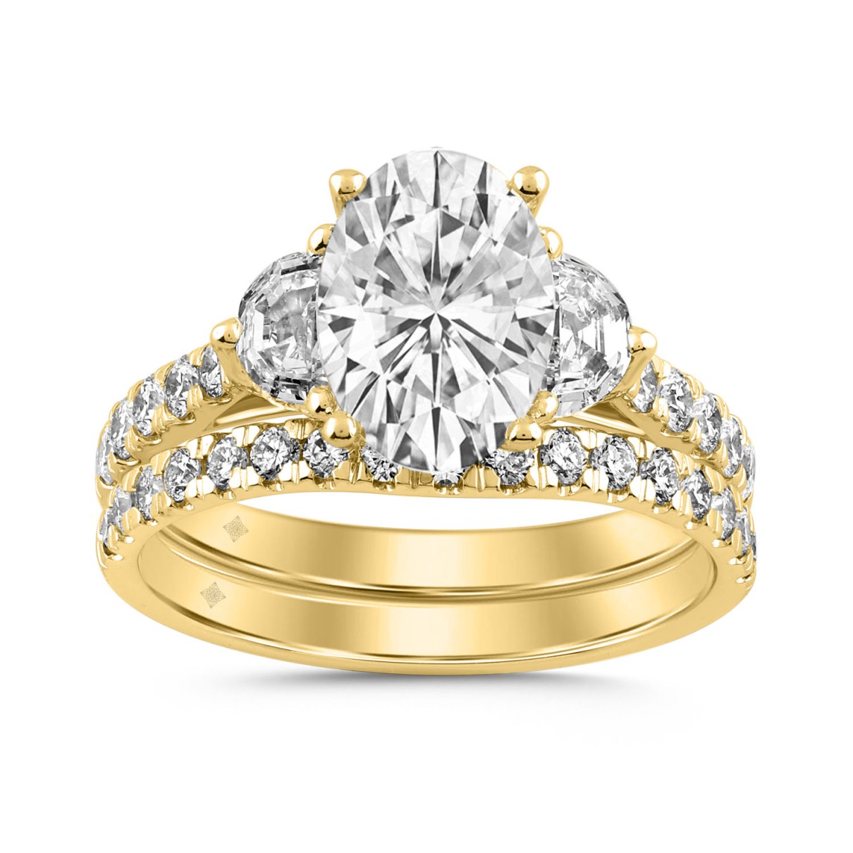 LADIES BRIDAL SET 3 1/3CT ROUND/OVAL/HALF MOON 14K YELLOW GOLD (CENTER STONE OVAL DIAMOND 2CT )