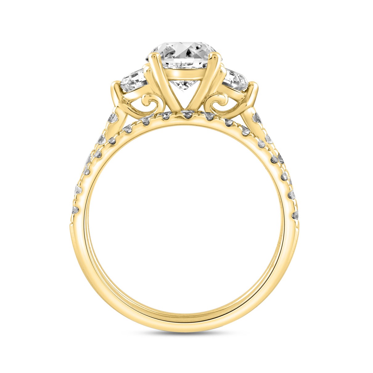 LADIES BRIDAL SET 3 1/3CT ROUND/OVAL/HALF MOON 14K YELLOW GOLD (CENTER STONE OVAL DIAMOND 2CT )