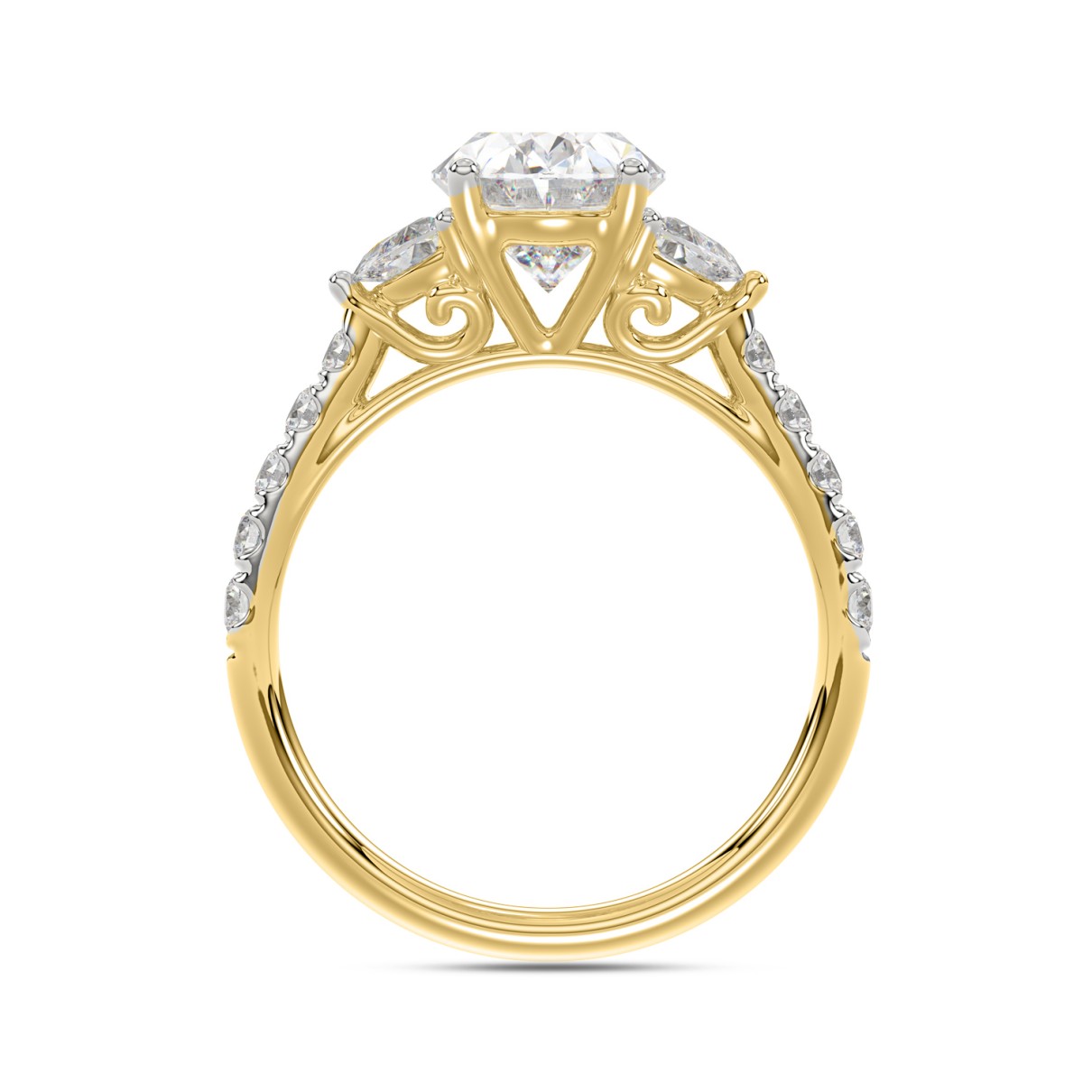 LADIES RING 3CT ROUND/OVAL/HALF MOON DIAMOND 14K YELLOW GOLD (CENTER STONE OVAL DIAMOND 2CT )