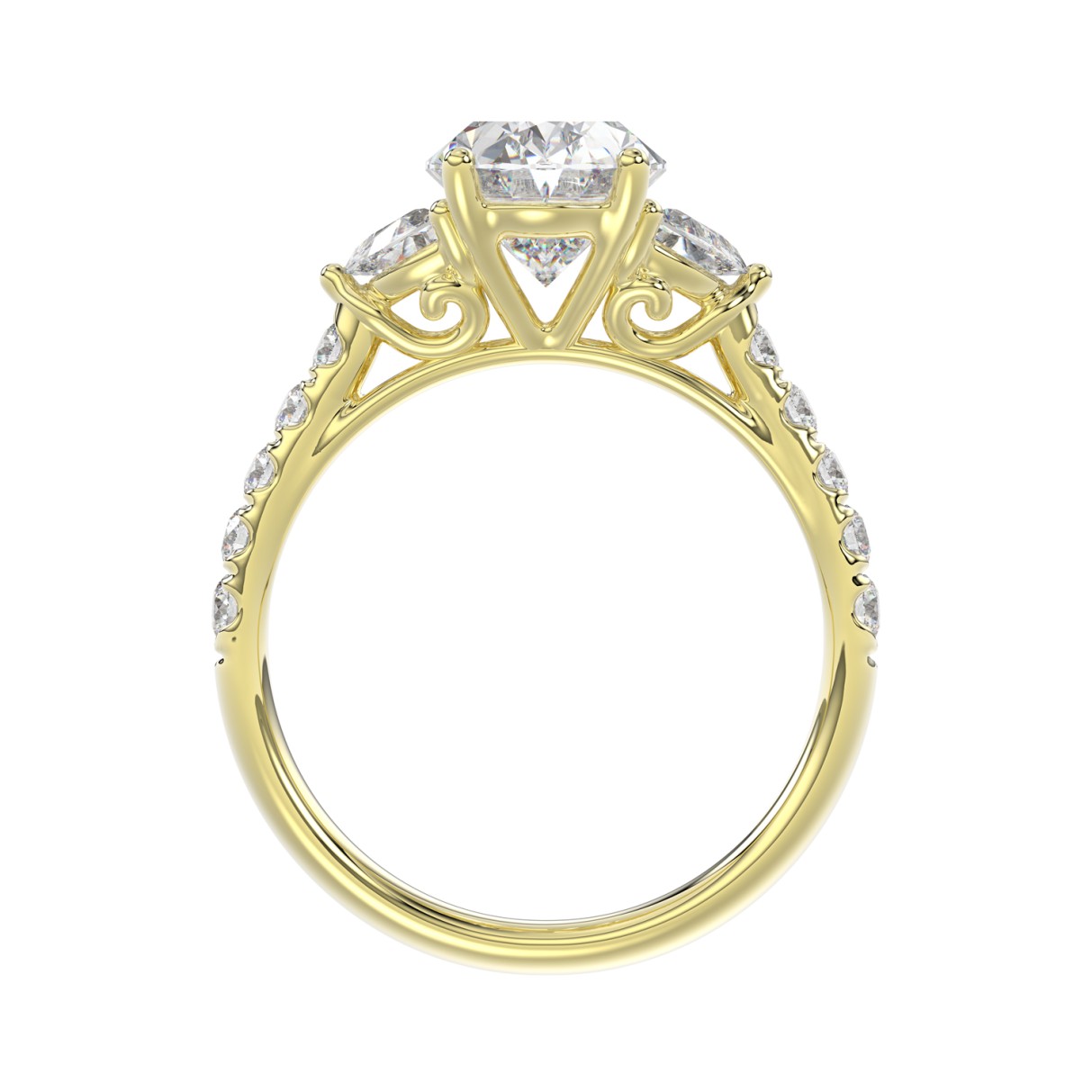 LADIES RING 3CT ROUND/OVAL/HALF MOON DIAMOND 14K YELLOW GOLD (CENTER STONE OVAL DIAMOND 2CT )