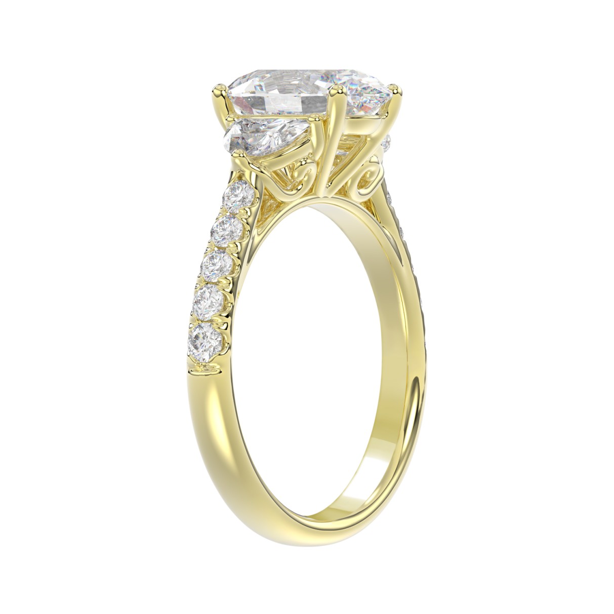 LADIES RING 3CT ROUND/OVAL/HALF MOON DIAMOND 14K YELLOW GOLD (CENTER STONE OVAL DIAMOND 2CT )