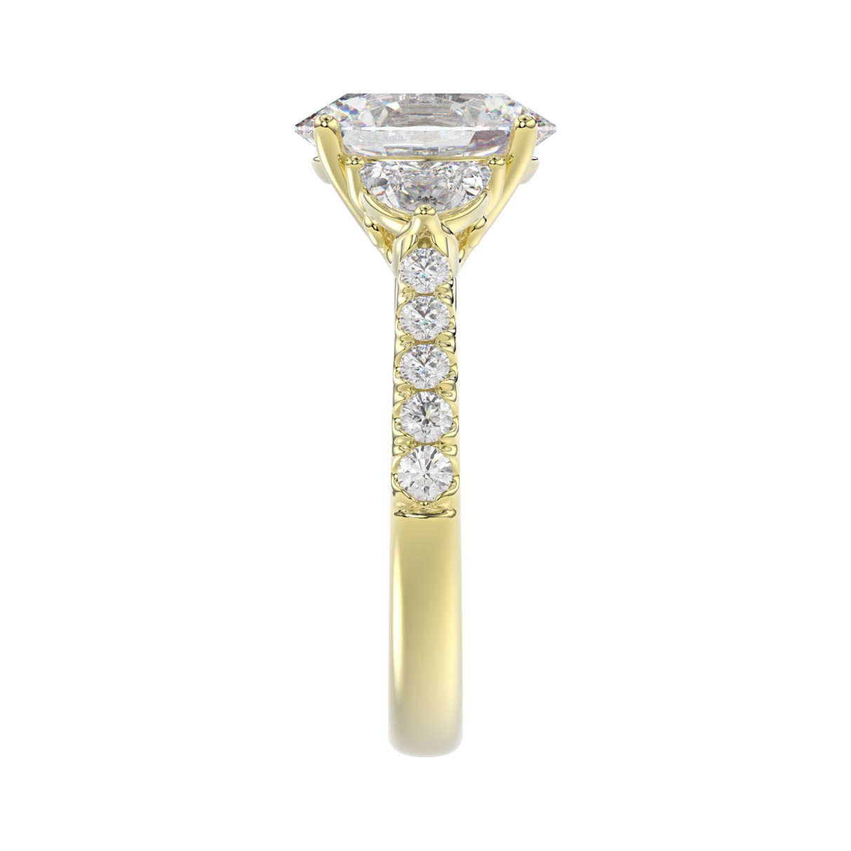 LADIES RING 3CT ROUND/OVAL/HALF MOON DIAMOND 14K YELLOW GOLD (CENTER STONE OVAL DIAMOND 2CT )