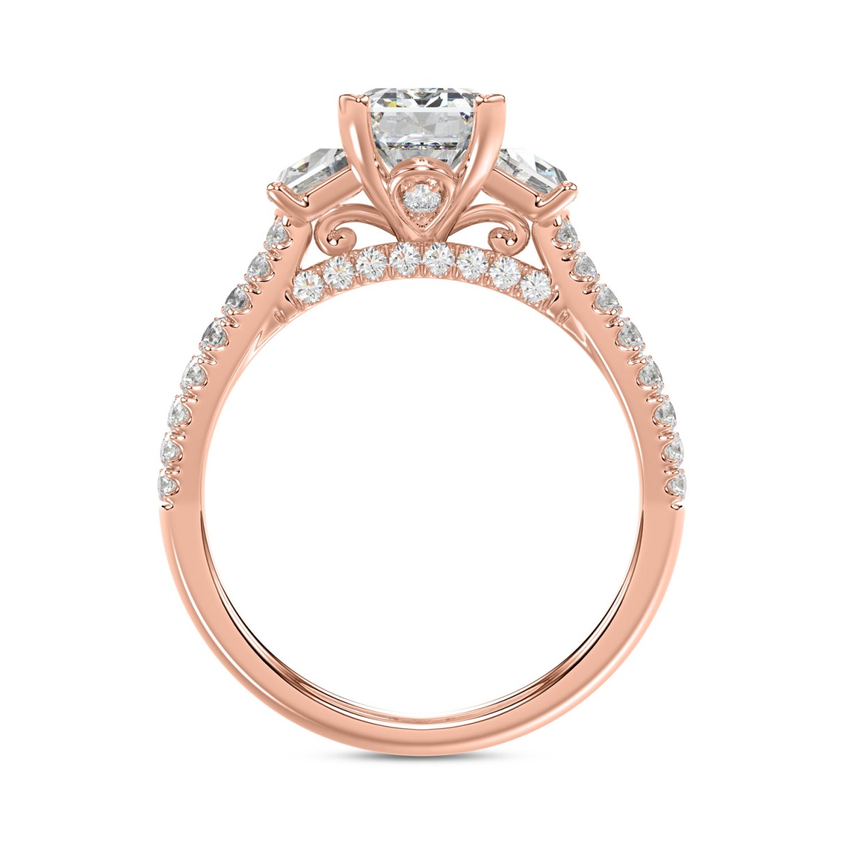 14K ROSE GOLD 3.00CT ROUND/EMERALD/CADILLAC DIAMOND LADIES RING (CENTER STONE EMERALD DIAMOND 2CT)