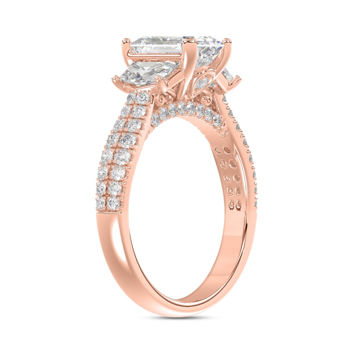 14K ROSE GOLD 3.00CT ROUND/EMERALD/CADILLAC DIAMOND LADIES RING (CENTER STONE EMERALD DIAMOND 2CT)