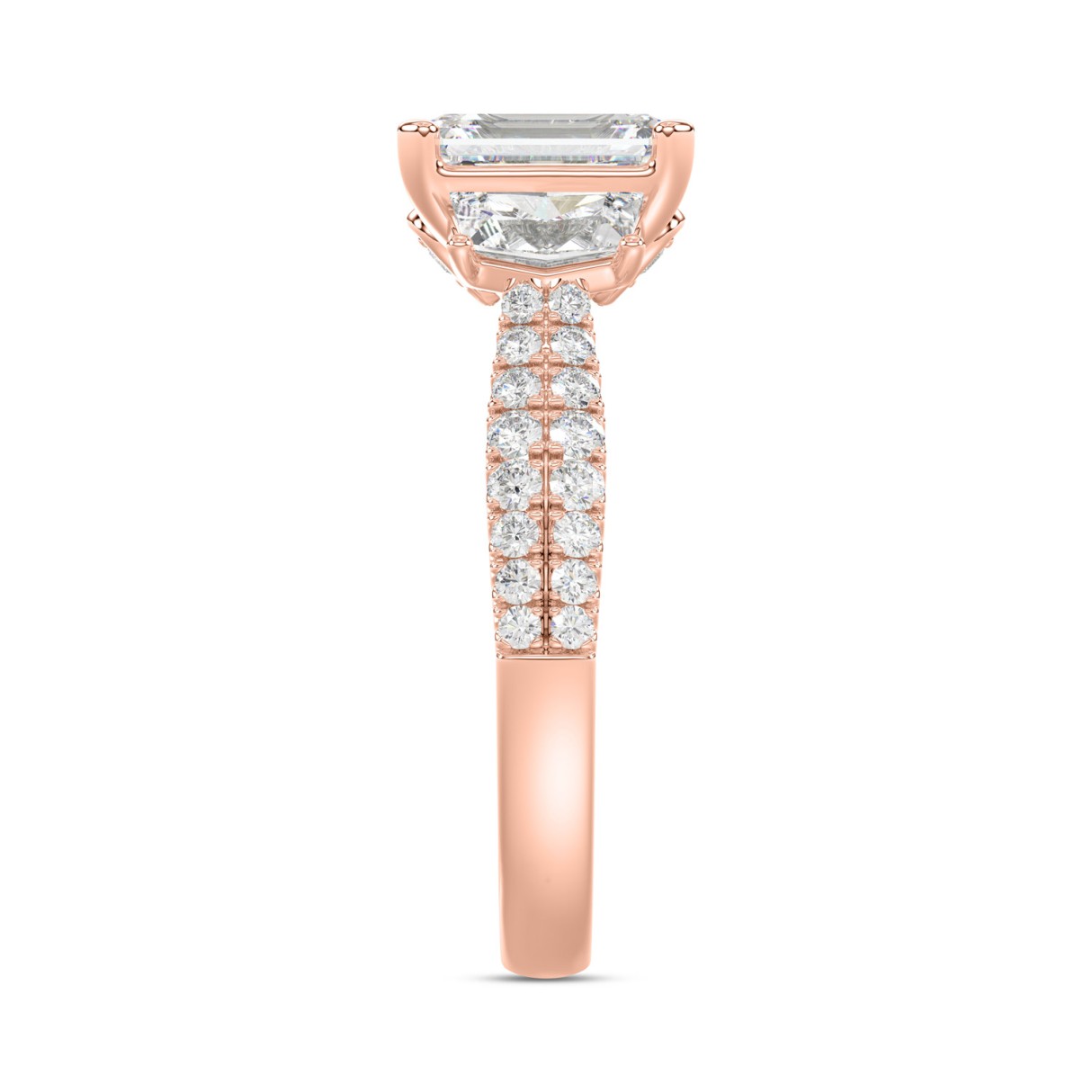 14K ROSE GOLD 3.00CT ROUND/EMERALD/CADILLAC DIAMOND LADIES RING (CENTER STONE EMERALD DIAMOND 2CT)