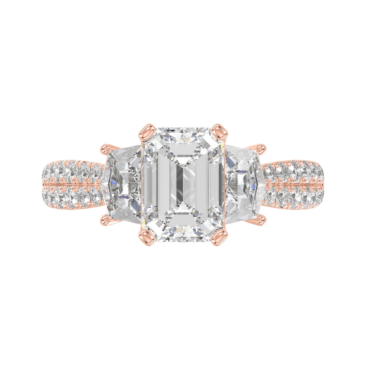 14K ROSE GOLD 3.00CT ROUND/EMERALD/CADILLAC DIAMOND LADIES RING (CENTER STONE EMERALD DIAMOND 2CT)