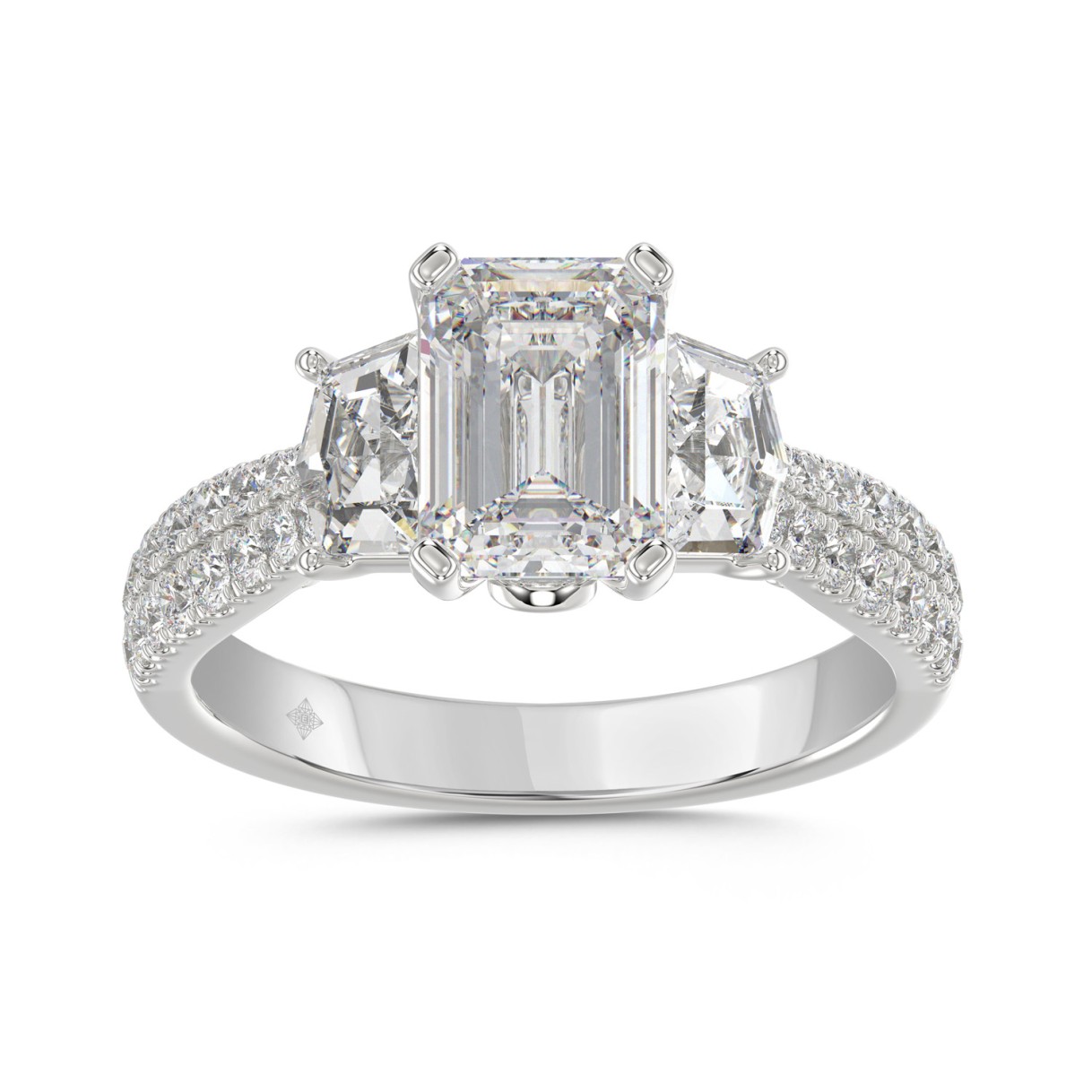 LADIES RING 3CT ROUND/EMERALD/CADILLAC DIAMOND 14K...