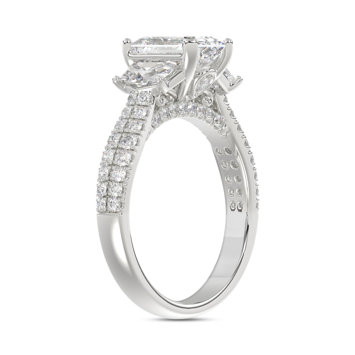 LADIES RING 3CT ROUND/EMERALD/CADILLAC DIAMOND 14K WHITE GOLD (CENTER STONE EMERALD DIAMOND 2CT )