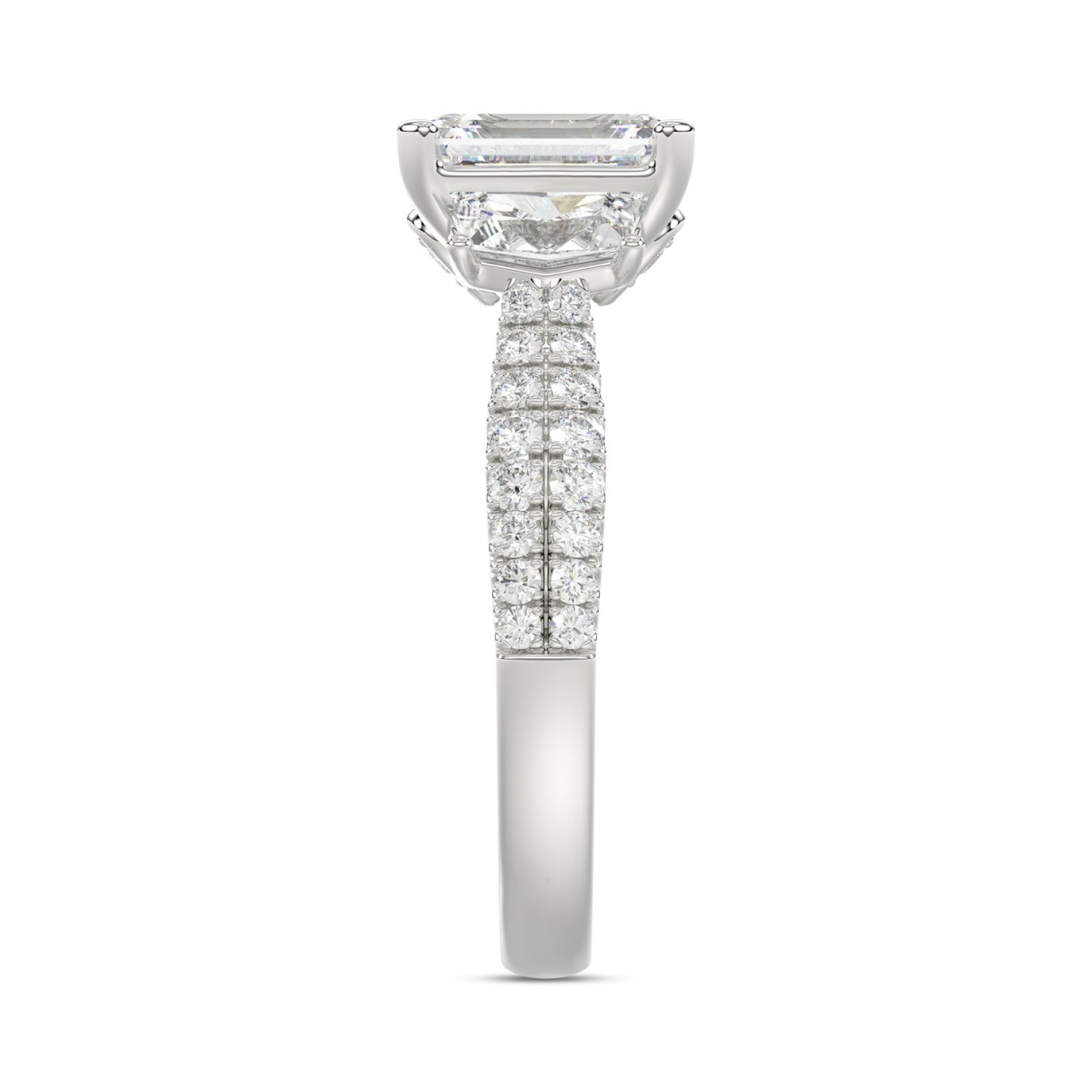 LADIES RING 3CT ROUND/EMERALD/CADILLAC DIAMOND 14K WHITE GOLD (CENTER STONE EMERALD DIAMOND 2CT )