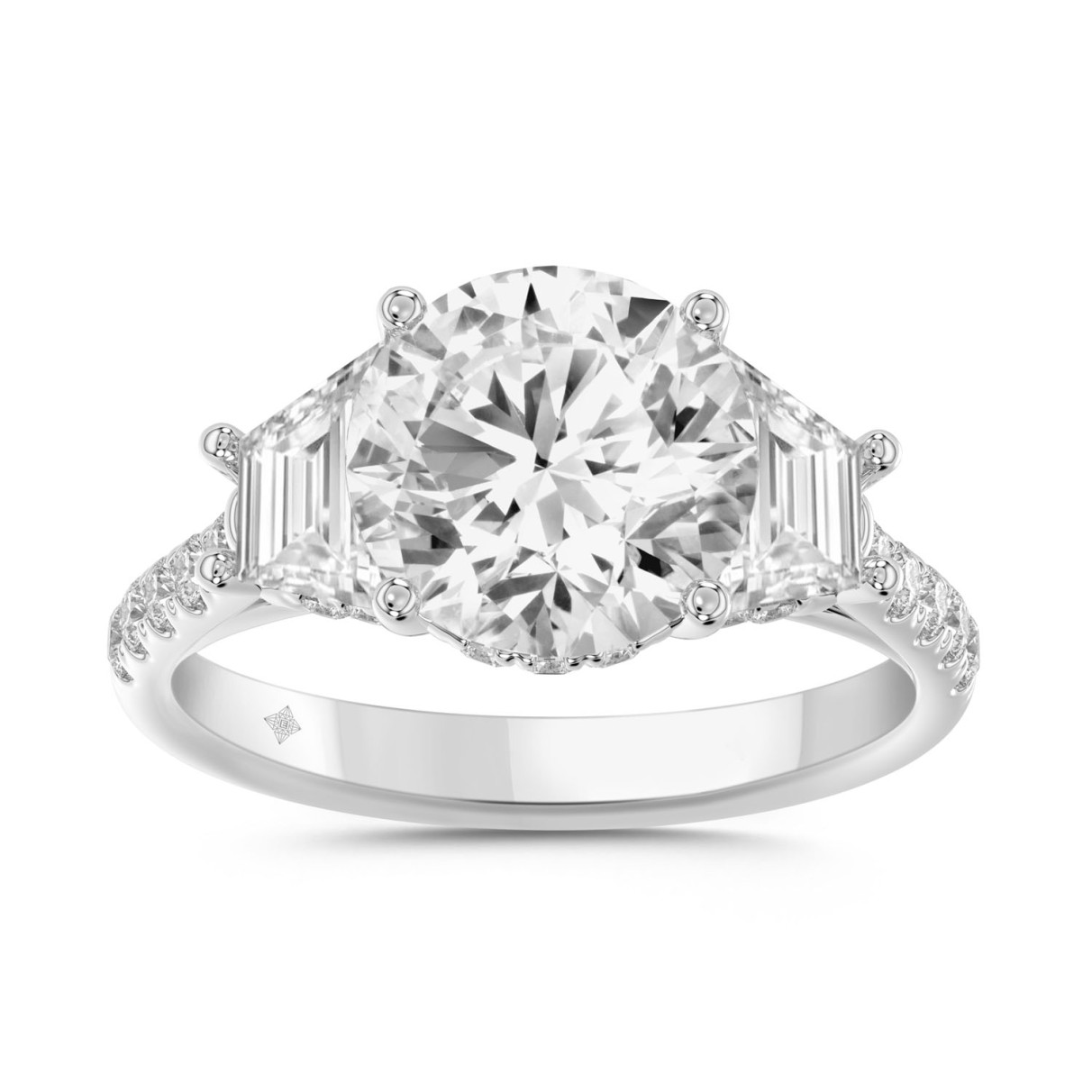 LADIES RING 3CT ROUND/TRAPEZOID DIAMOND 14K WHITE ...