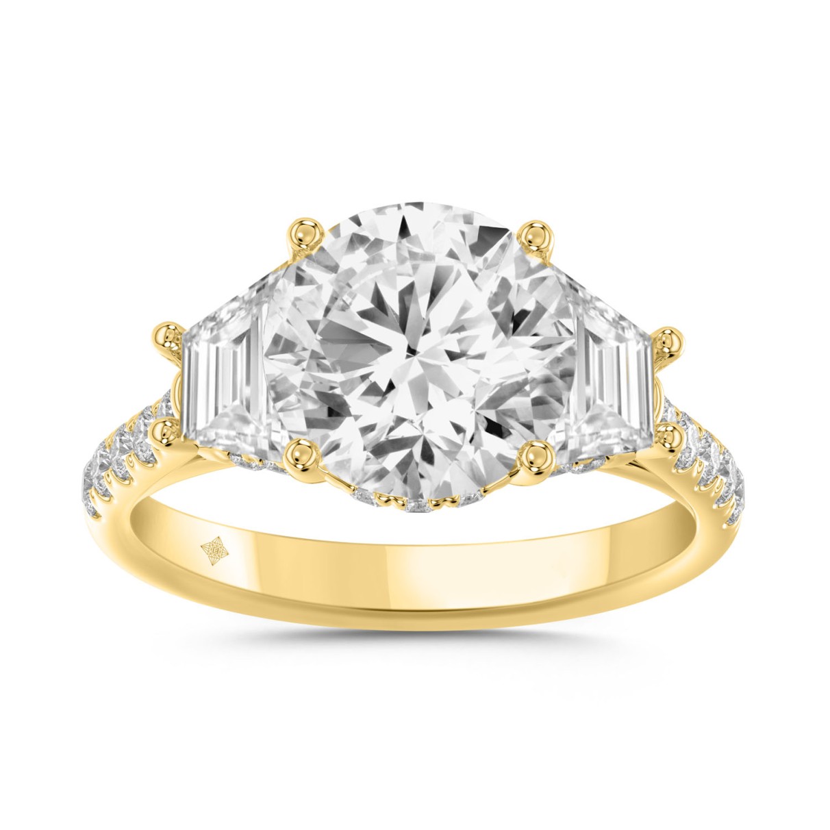 LADIES RING 3CT ROUND/TRAPEZOID DIAMOND 14K YELLOW GOLD (CENTER STONE ROUND DIAMOND 2CT )