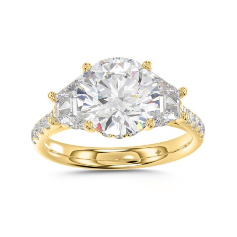LADIES RING 3CT ROUND/TRAPEZEOID DIAMOND 14K YELLOW GOLD(ROUND DIAMOND 2CT)