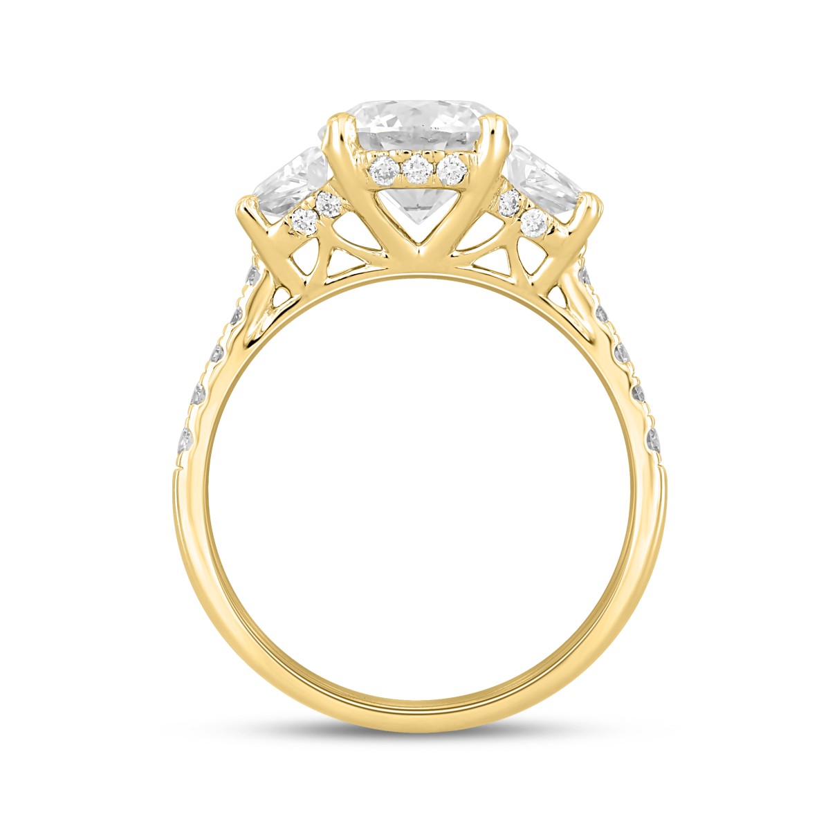 LADIES RING 3CT ROUND/TRAPEZOID DIAMOND 14K YELLOW GOLD (CENTER STONE ROUND DIAMOND 2CT )