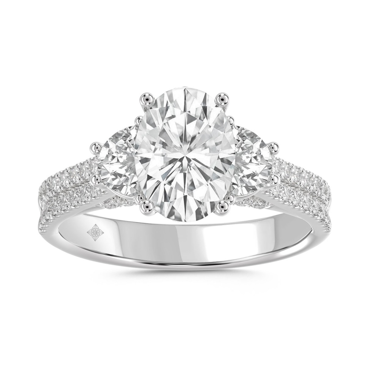 LADIES RING 3CT ROUND/OVAL/HALF MOON DIAMOND 14K W...