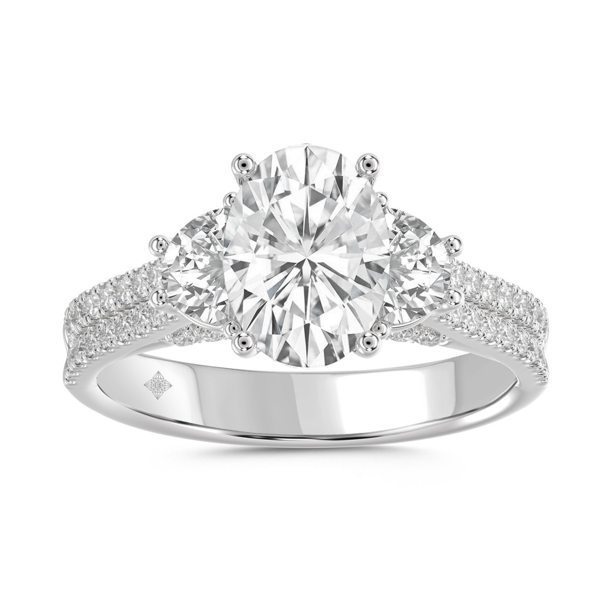 LADIES RING 3CT ROUND/OVAL/HALF MOON DIAMOND 14K WHITE GOLD (CENTER STONE OVAL DIAMOND 2CT )