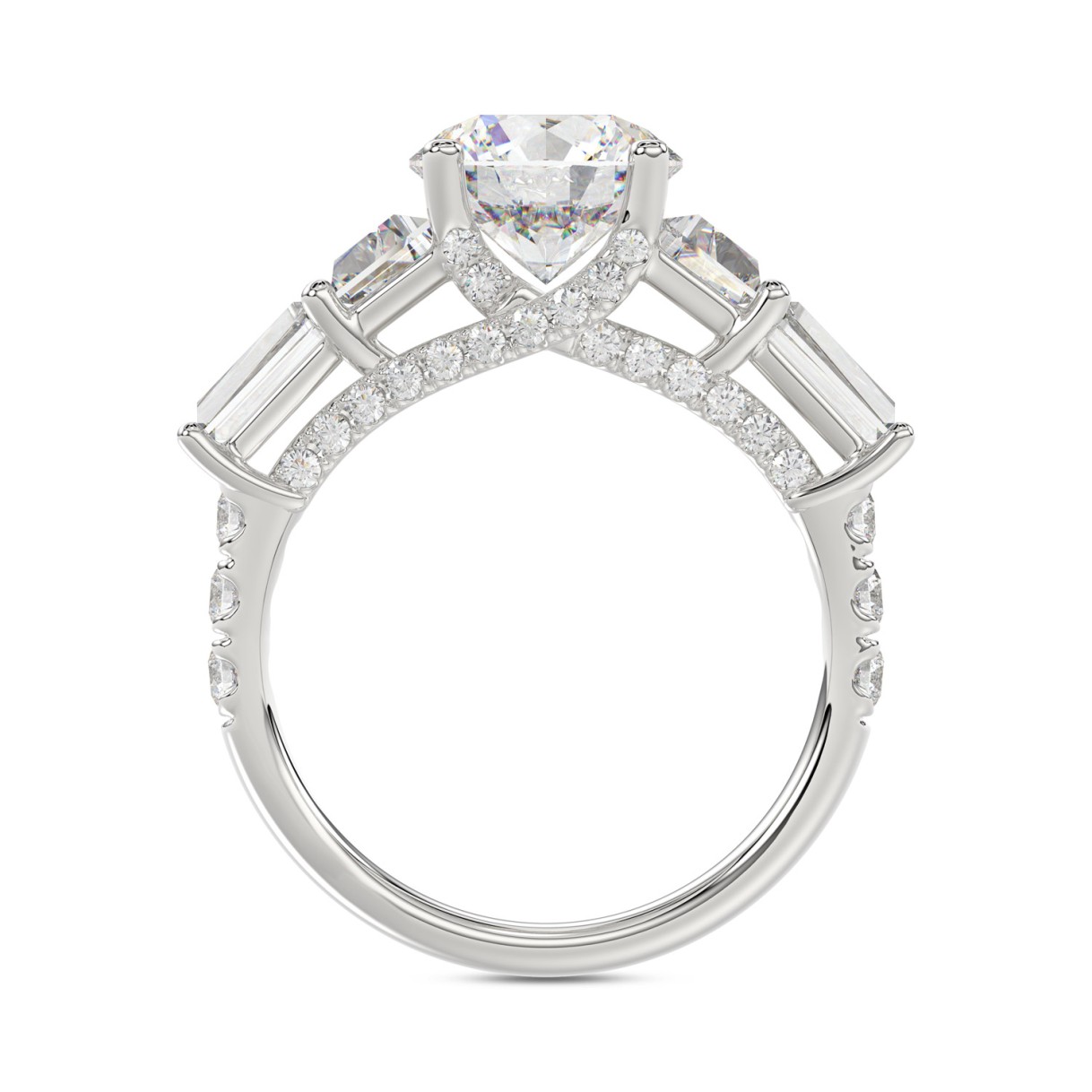 LADIES RING 3 3/4CT ROUND/TRAPEZOID/BAGUETTE DIAMOND 14K WHITE GOLD (CENTER STONE ROUND DIAMOND 2CT )