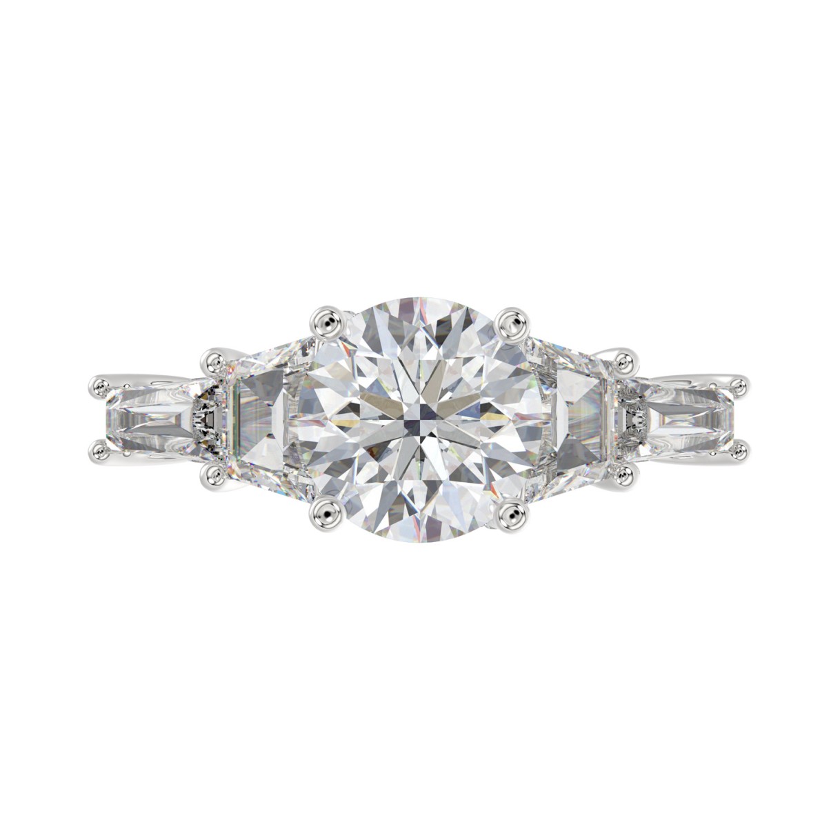 LADIES RING 3 3/4CT ROUND/TRAPEZOID/BAGUETTE DIAMOND 14K WHITE GOLD (CENTER STONE ROUND DIAMOND 2CT )