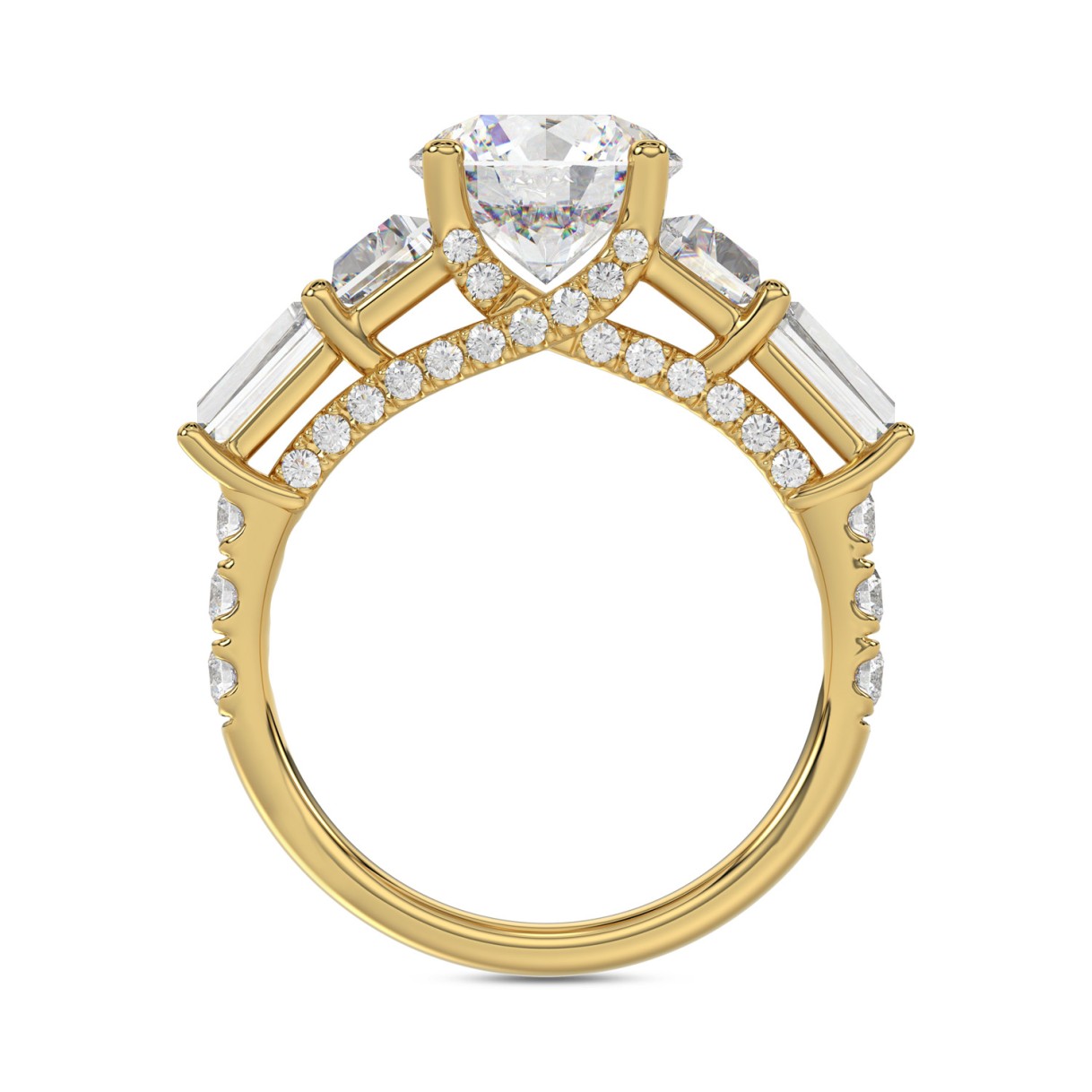 14K YELLOW GOLD 3 3/4CT ROUND/TRAPEZOID/BAGUETTE DIAMOND LADIES RING (CENTER STONE ROUND DIAMOND 2CT)