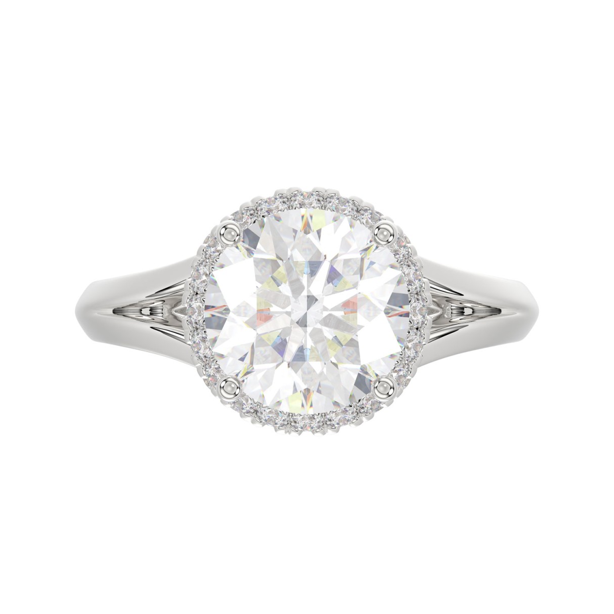 LADIES RING 3 3/8CT ROUND DIAMOND 14K WHITE GOLD (CENTER STONE ROUND DIAMOND 3CT )
