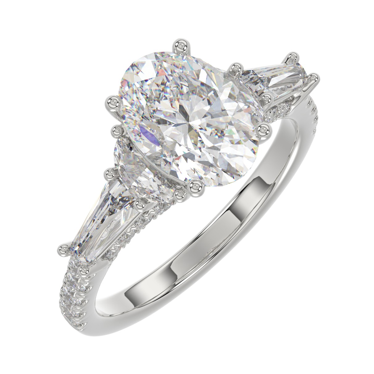 LADIES RING 3 1/2CT ROUND/HALF MOON/OVAL/BAGUETTE DIAMOND 14K WHITE GOLD (CENTER STONE OVAL DIAMOND 2CT )