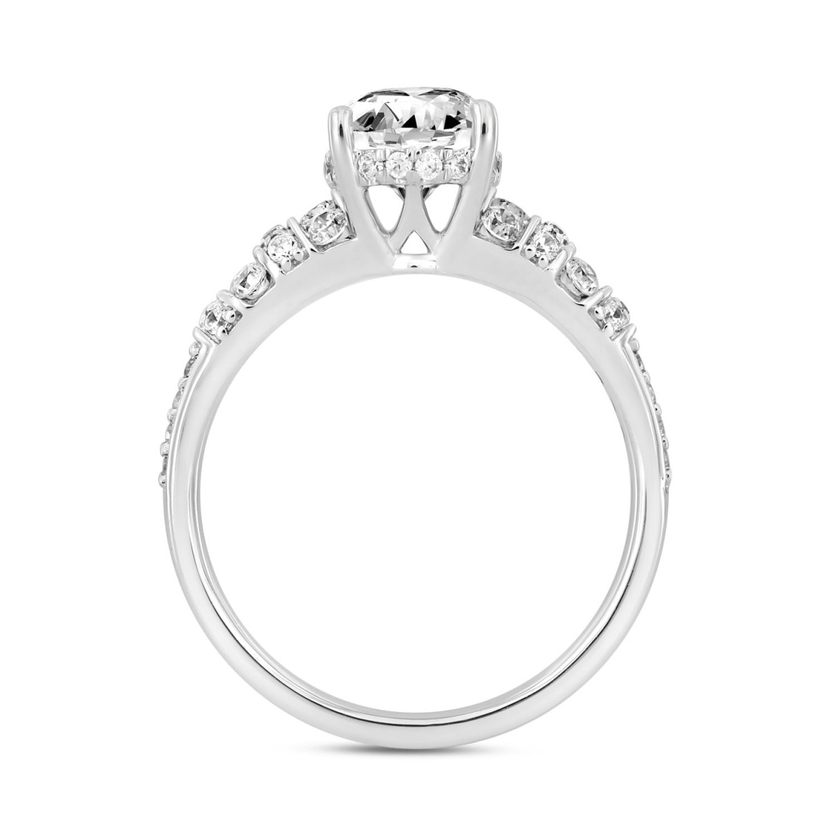 LADIES RING 2 1/2CT ROUND/OVAL DIAMOND 14K WHITE GOLD (CENTER STONE OVAL DIAMOND 2CT )