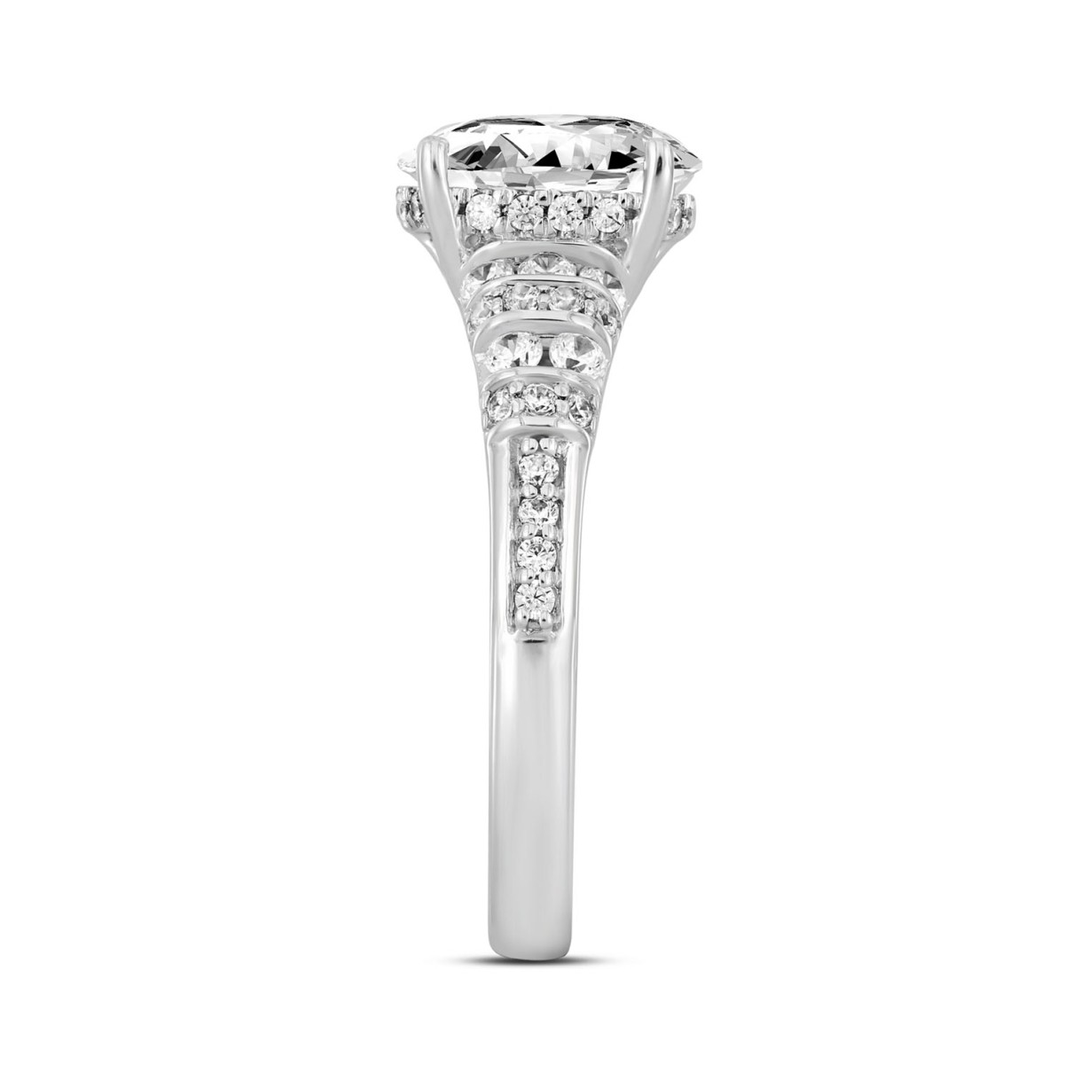 LADIES RING 2 1/2CT ROUND/OVAL DIAMOND 14K WHITE GOLD (CENTER STONE OVAL DIAMOND 2CT )