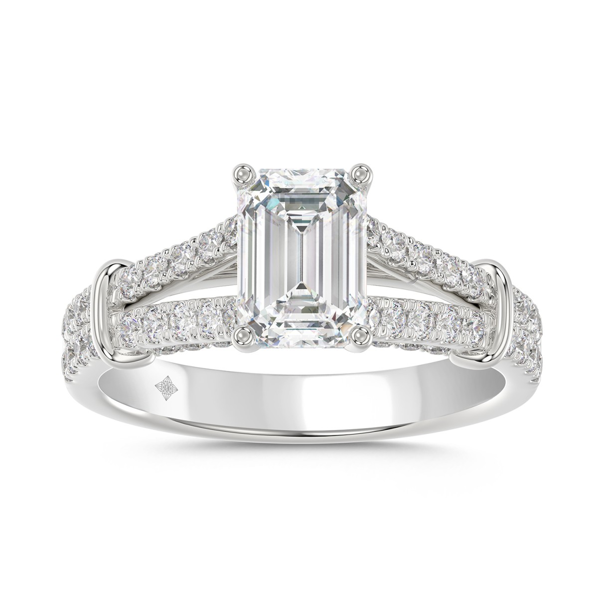 LADIES RING 2CT ROUND/EMERALD DIAMOND 14K WHITE GO...