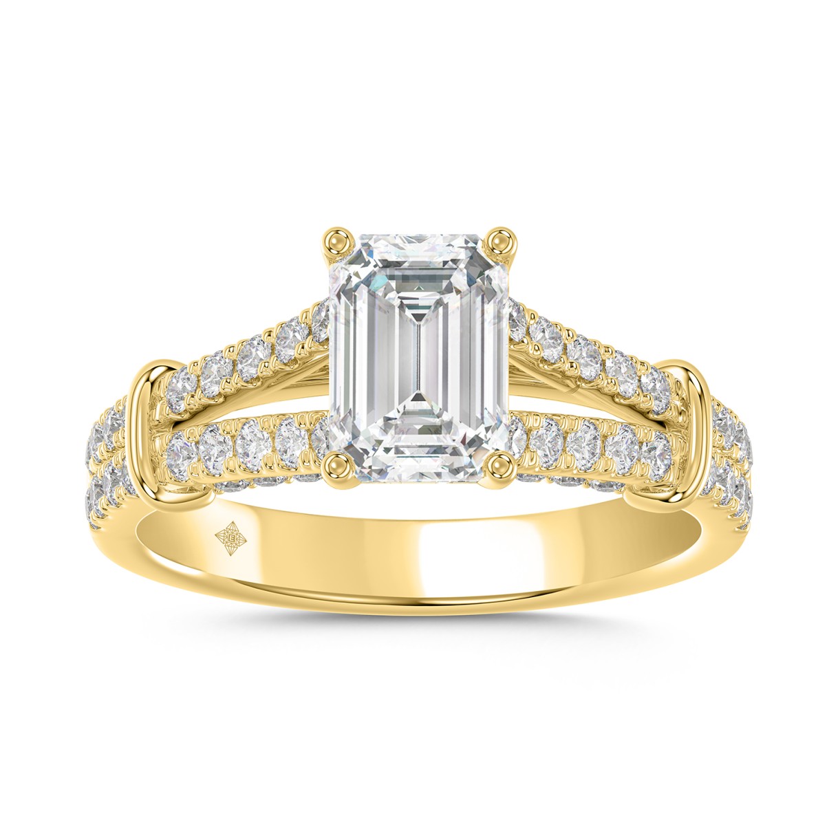 LADIES RING 2CT ROUND/EMERALD DIAMOND 14K YELLOW G...