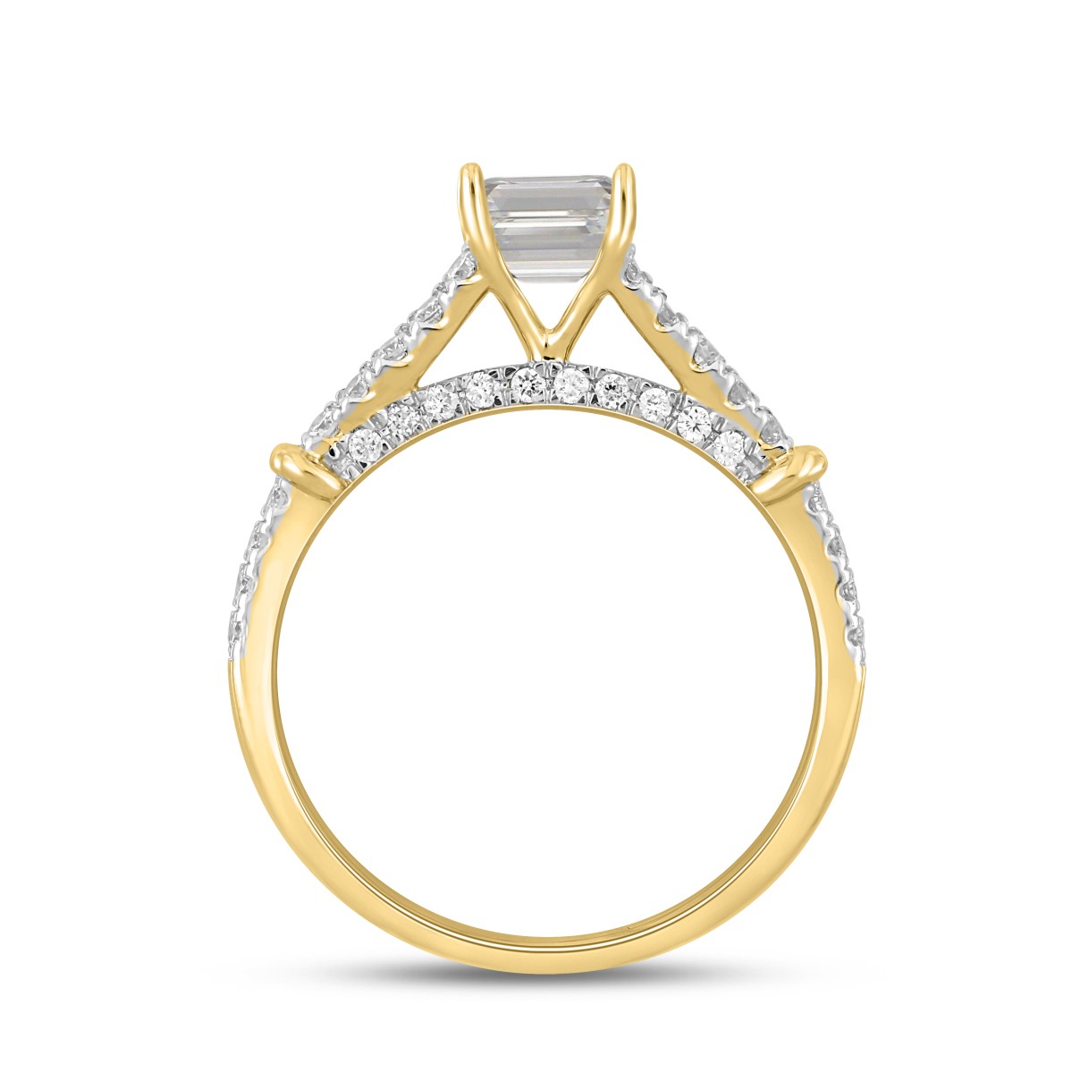 LADIES RING 2CT ROUND/EMERALD DIAMOND 14K YELLOW GOLD (CENTER STONE EMERALD DIAMOND 1 1/2CT )