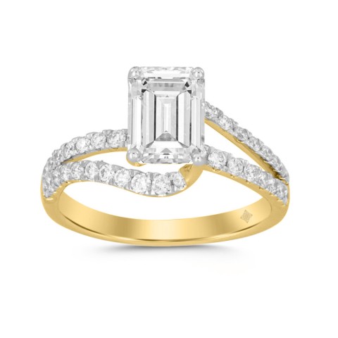 LADIES RING 2CT ROUND/EMERALD DIAMOND 14K YELLOW GOLD(EMERALD DIAMOND 1 1/2CT)