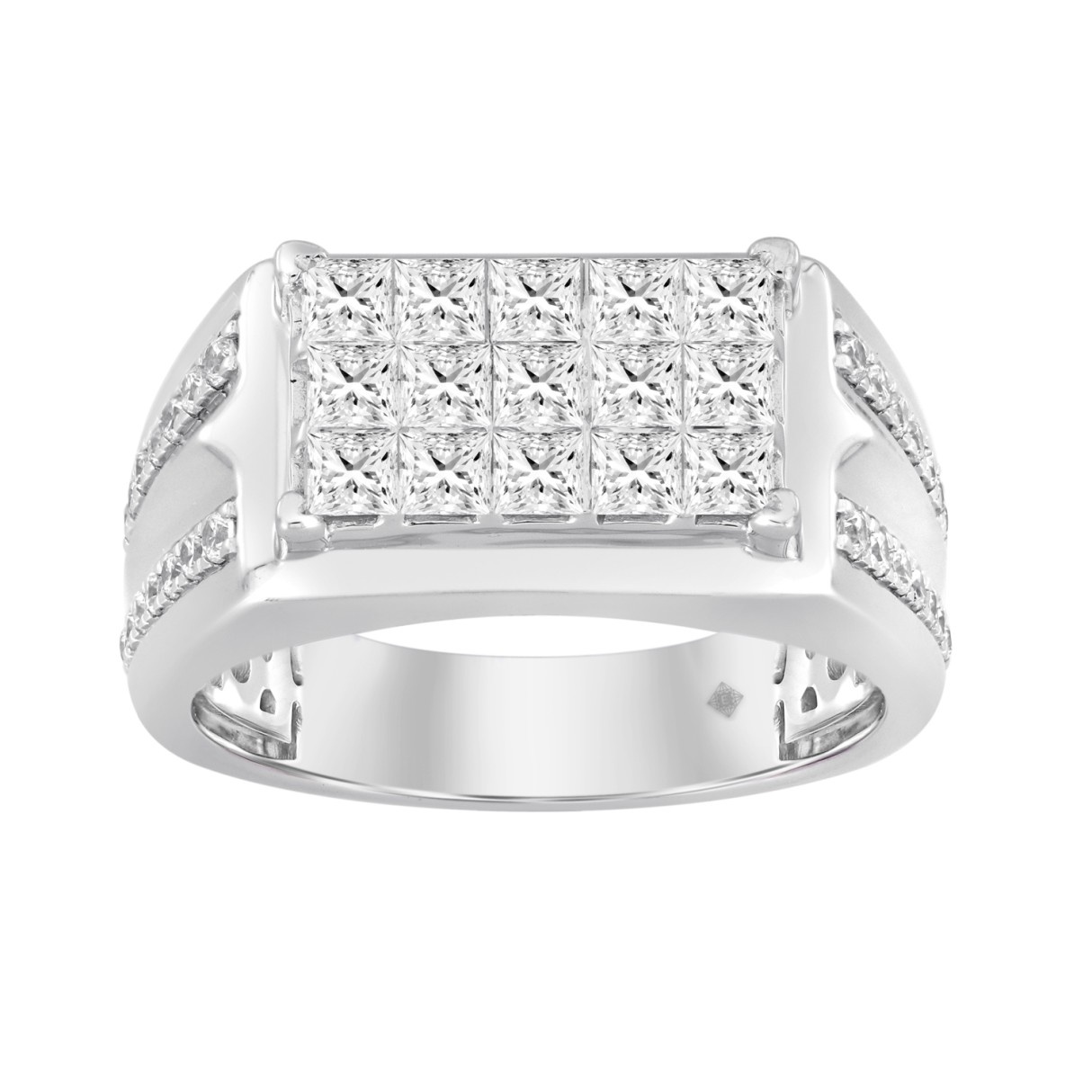 MEN'S RING 2CT ROUND/PRINCESS DIAMOND 14K WHITE GOLD