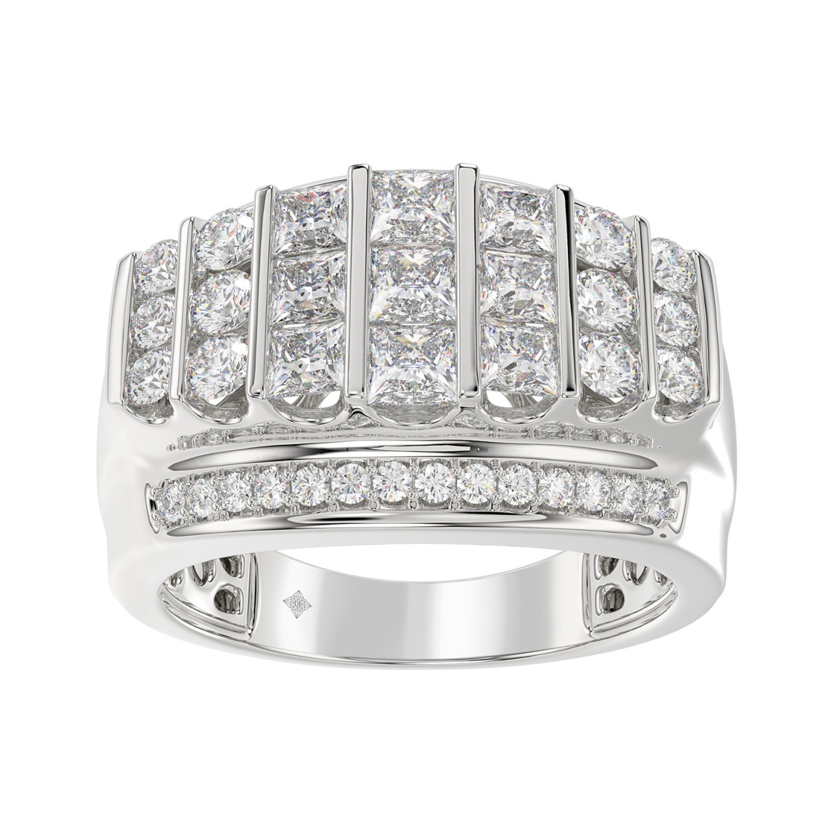 MEN'S RING 2CT ROUND/PRINCESS DIAMOND 14K WHITE GOLD