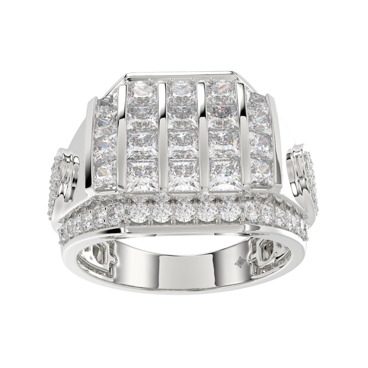 MEN'S RING 3CT ROUND/PRINCESS DIAMOND 14K WHITE GOLD