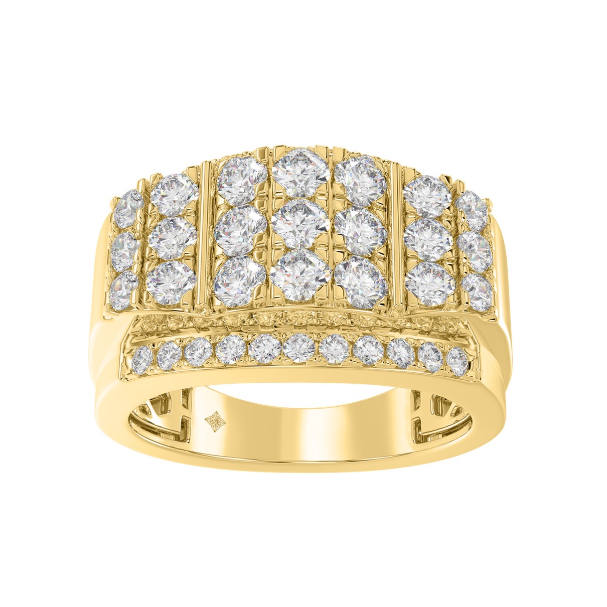 MEN'S RING 2.00CT ROUND DIAMOND 14K YELLOW GOLD 