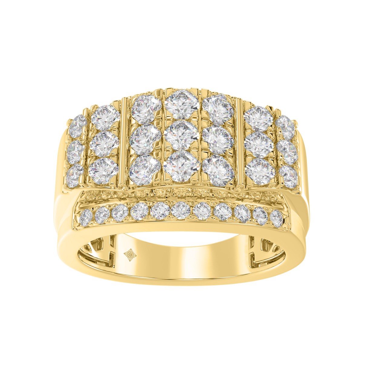 MEN'S RING 2.00CT ROUND DIAMOND 14K YELLOW GOLD 