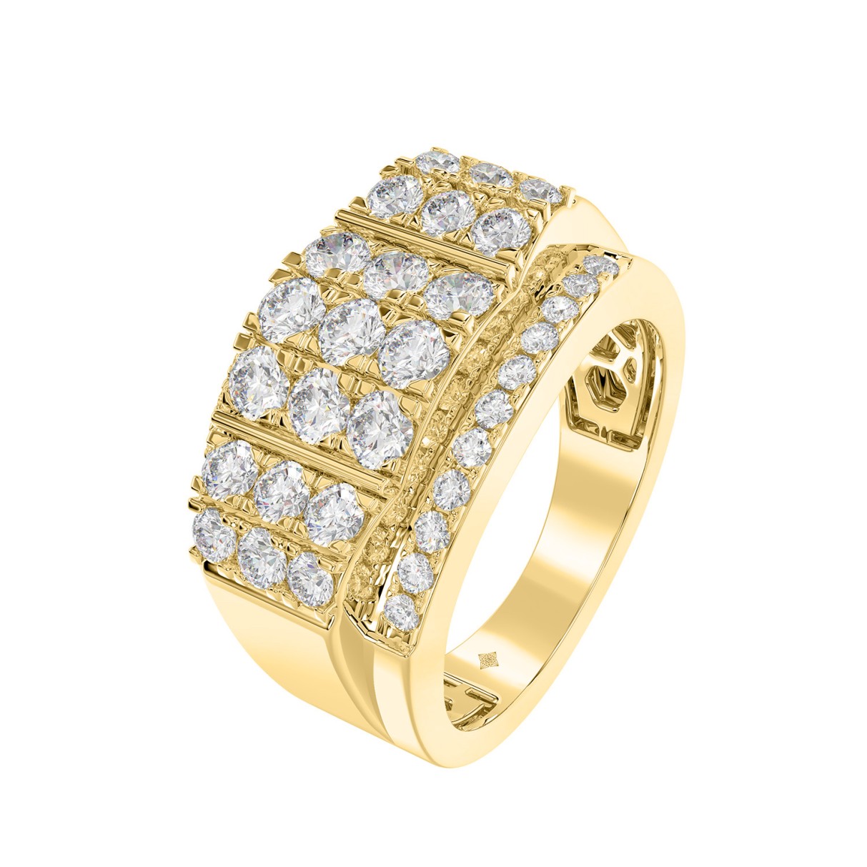 MEN'S RING 2.00CT ROUND DIAMOND 14K YELLOW GOLD 