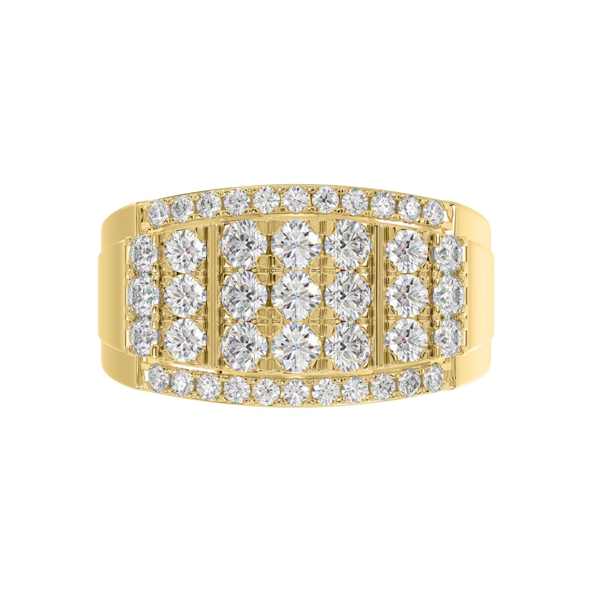 MEN'S RING 2.00CT ROUND DIAMOND 14K YELLOW GOLD 