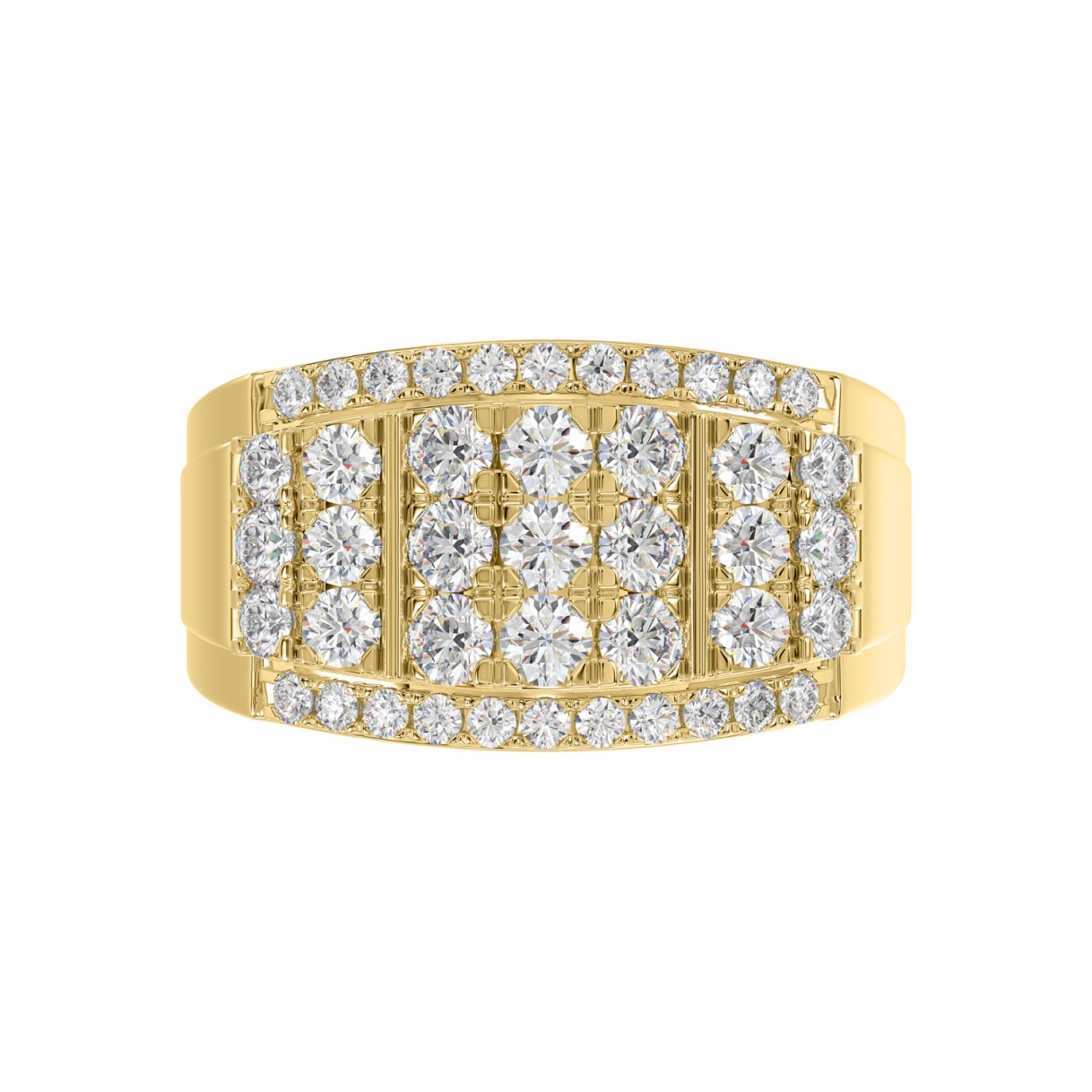 MEN'S RING 2.00CT ROUND DIAMOND 14K YELLOW GOLD 
