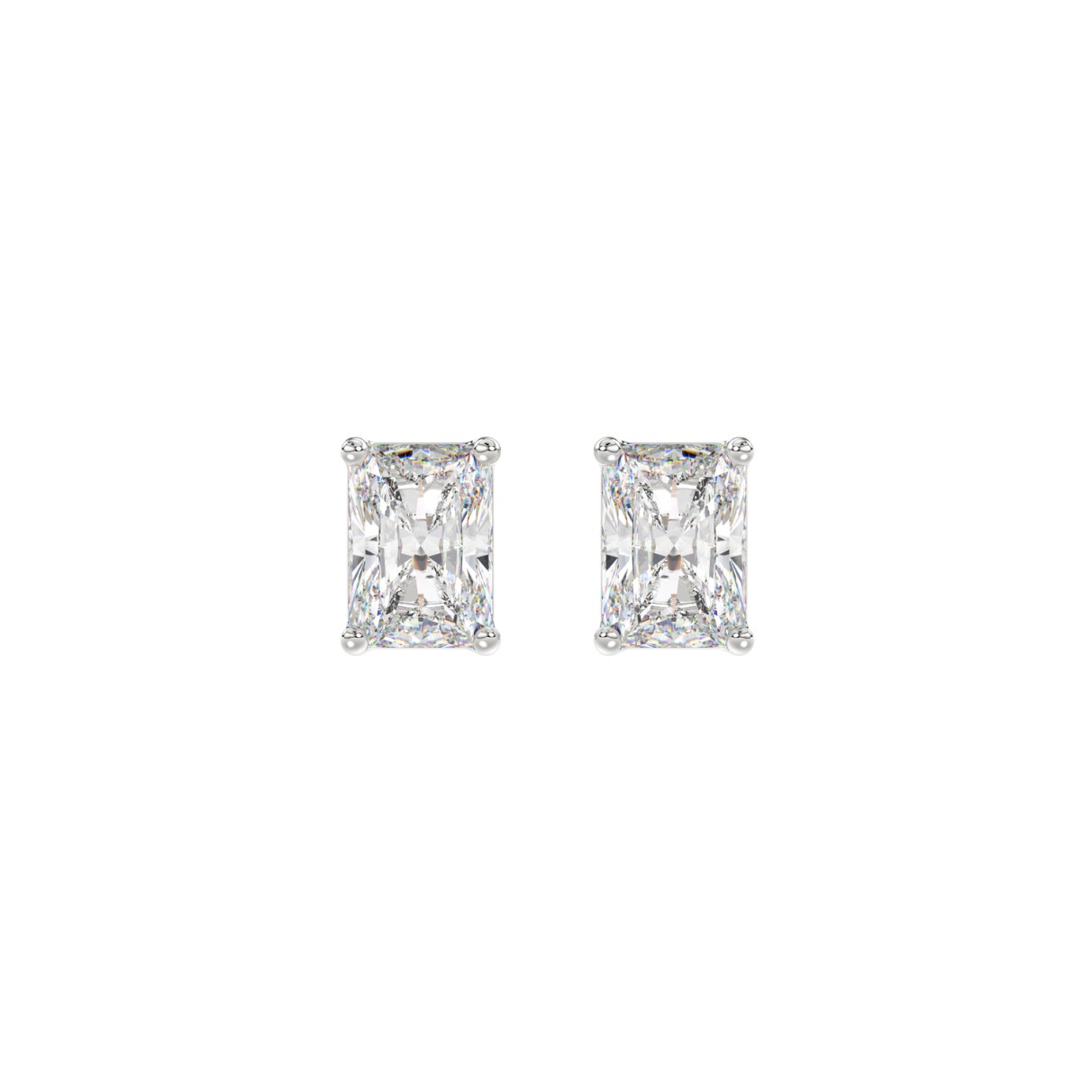 14K WHITE GOLD 2CT RADIANT DIAMOND LADIES SOLITAIRE EARRINGS 