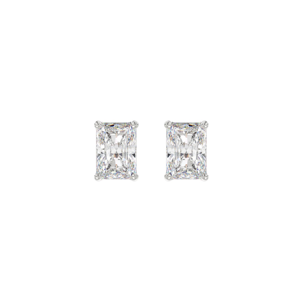 14K WHITE GOLD 2CT RADIANT DIAMOND LADIES SOLITAIRE EARRINGS 