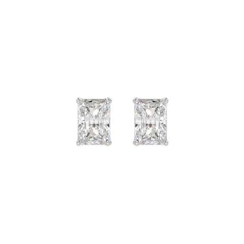 14K WHITE GOLD 2CT RADIANT DIAMOND LADIES SOLITAIRE EARRINGS 